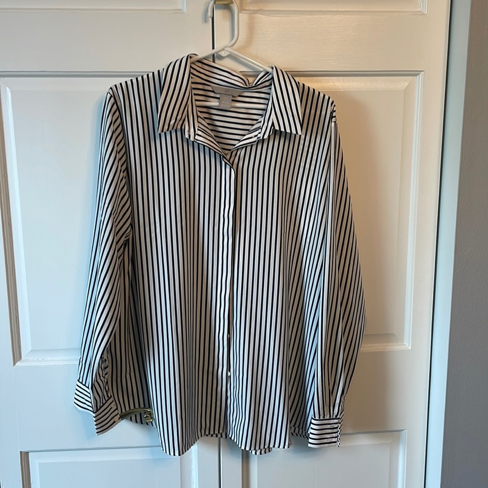 Navy and white striped dress shirt